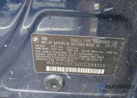 2012 BMW 528I from USA, damaged, VIN WBAXG5C52CC594055